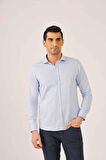 Dufy Açık Mavi Erkek Slim Fit Ekose Desenli Yarım İtalyan Yaka Uzun Kol Gömlek - 89999