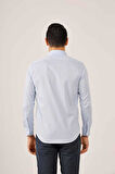 Dufy Açık Mavi Erkek Slim Fit Ekose Desenli Yarım İtalyan Yaka Uzun Kol Gömlek - 89999