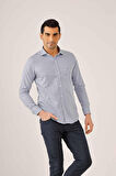 Dufy Koyu Mavi Erkek Slim Fit Ekose Desenli Yarım İtalyan Yaka Uzun Kol Gömlek - 90004