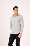 Dufy Koyu Gri Erkek Slim Fit Ekose Desenli Yarım İtalyan Yaka Uzun Kol Gömlek - 90539