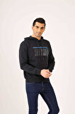 Dufy Lacivert Erkek Regular Fit Baskılı  Kapüşonlu Sweatshirt - 90920