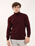 Dufy Bordo Erkek Slim Fit Düz Klasik Tam Balıkçı Yaka Kazak - 91062