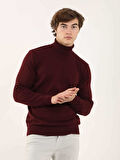 Dufy Bordo Erkek Slim Fit Düz Klasik Tam Balıkçı Yaka Kazak - 91062