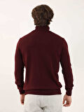 Dufy Bordo Erkek Slim Fit Düz Klasik Tam Balıkçı Yaka Kazak - 91062