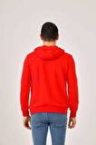 Dufy Kırmızı Erkek Regular Fit Baskılı Pamuklu Kapüşonlu Sweatshirt - 90905