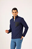 Dufy Lacivert Erkek Regular Fit Baskılı Fermuarlı Dik Yaka  Sweatshirt - 91849