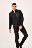 Dufy Siyah Erkek Regular Fit Baskılı Fermuarlı Dik Yaka  Sweatshirt - 91854