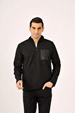 Dufy Siyah Erkek Regular Fit Baskılı Fermuarlı Dik Yaka  Sweatshirt - 91854