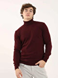 Dufy Bordo Erkek Slim Fit Düz Klasik Tam Balıkçı Yaka Kazak - 91062