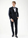 Dufy Lacivert Erkek Slim Fit Düz Sivri Yaka Smokin Takım - 92385