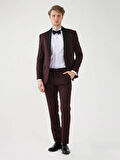 Dufy Bordo Erkek Slim Fit Düz Sivri Yaka Smokin Takım - 92433