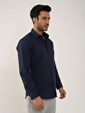 Dufy Lacivert Erkek Slim Fit Düz Klasik Yaka Uzun Kol Gömlek - 92858