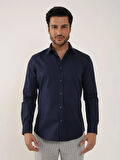 Dufy Lacivert Erkek Slim Fit Düz Klasik Yaka Uzun Kol Gömlek - 92858