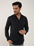 Dufy Siyah Erkek Slim Fit Düz Klasik Yaka Uzun Kol Gömlek - 92868