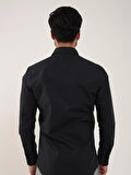 Dufy Siyah Erkek Slim Fit Düz Klasik Yaka Uzun Kol Gömlek - 92868