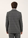 Dufy Siyah Erkek Slim Fit Ekoseli Casual Mono Yaka Takım Elbise - 93156
