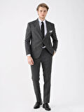 Dufy Siyah Erkek Slim Fit Çizgili Casual Mono Yaka Takım Elbise - 93172