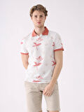 Dufy Pudra Erkek Slim Fit Çiçek Desenli Casual Polo Yaka Tshirt - 94266