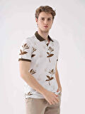 Dufy Kahverengi Erkek Slim Fit Çiçek Desenli Casual Polo Yaka Tshirt - 94271