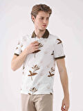 Dufy Kahverengi Erkek Slim Fit Çiçek Desenli Casual Polo Yaka Tshirt - 94271