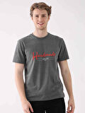 Dufy Antrasit Melanj Erkek Regular Fit Baskılı Casual O Yaka Tshirt - 94377