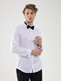 Dufy Beyaz Erkek Slim Fit Desenli Ata Yaka Duble Manşetli Kol Gömlek - 94408