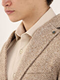 Dufy Camel Erkek Slim Fit Desenli Casual Mono Yaka Ceket - 94720