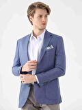 Dufy Mavi Erkek Slim Fit Melanj Desenli Mono Yaka Ceket - 94777