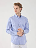 Dufy Koyu Mavi Erkek Regular Fit Oxford Brent Düğmeli Yaka Uzun Kol Gömlek - 94857