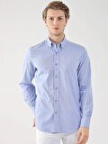 Dufy Koyu Mavi Erkek Regular Fit Oxford Brent Düğmeli Yaka Uzun Kol Gömlek - 94857