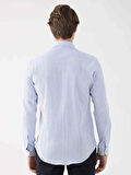 Dufy Açık Mavi Erkek Slim Fit Gofre Desenli Düğmeli Yaka Uzun Kol Gömlek - 95018
