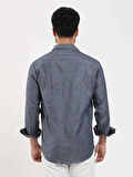 Dufy Lacivert Erkek Regular Fit Melanj Desenli Düğmeli Yaka Uzun Kol Gömlek - 95028