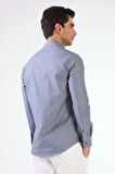 Lacivert Erkek Regular Fit Melanj Desenli Düğmeli Yaka Uzun Kol Gömlek 