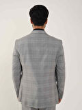 Dufy Gri Erkek Slim Fit Ekose Desenli Mono Yaka Takım Elbise - 95012