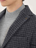 Dufy Koyu Mavi Erkek Slim Fit Ekose Desenli Mono Yaka Ceket - 95581