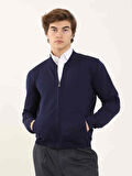 Dufy Lacivert Erkek Slim Fit Düz Bomber Yaka  Kazak - 96347
