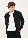 Dufy Siyah Erkek Slim Fit Düz Bomber Yaka  Kazak - 96352