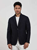 Dufy Lacivert Erkek Slim Fit Çizgili Casual Mono Yaka Ceket - 97108