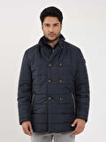 Dufy Lacivert Erkek Regular Fit Düz Kapüşonlu Şişme Mont - 97567