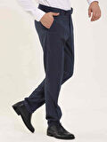 Dufy Lacivert Erkek Slim Fit Melanj Desenli Klasik Pantolon - 97641