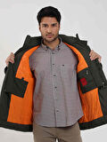 Dufy Haki Erkek Regular Fit Düz Kapüşonlu Şişme Mont - 97792