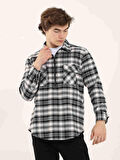 Dufy Gri Erkek Regular Fit Ekose Desenli Klasik Yaka Uzun Kol Oduncu Gömlek - 97891