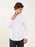 Dufy Beyaz Erkek Slim Fit Kareli Alttan Düğmeli Yaka Uzun Kol Gömlek - 97906