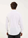Dufy Beyaz Erkek Slim Fit Kareli Alttan Düğmeli Yaka Uzun Kol Gömlek - 97906