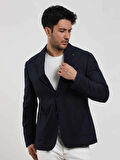 Dufy Lacivert Erkek Slim Fit Çizgili Casual Mono Yaka Ceket - 97108