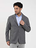Dufy Gri Erkek Slim Fit Armürlü Casual Mono Yaka Ceket - 97177