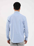 Dufy Mavi Erkek Regular Fit Pitikare Desenli Düğmeli Yaka Uzun Kol Gömlek - 98284