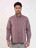 Dufy Bordo Erkek Regular Fit Desenli Düğmeli Yaka Uzun Kol Gömlek - 99219