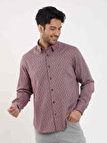 Dufy Bordo Erkek Regular Fit Desenli Düğmeli Yaka Uzun Kol Gömlek - 99219