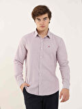Dufy Bordo Erkek Slim Fit Çizgili Brent Yaka Uzun Kol Gömlek - 99559